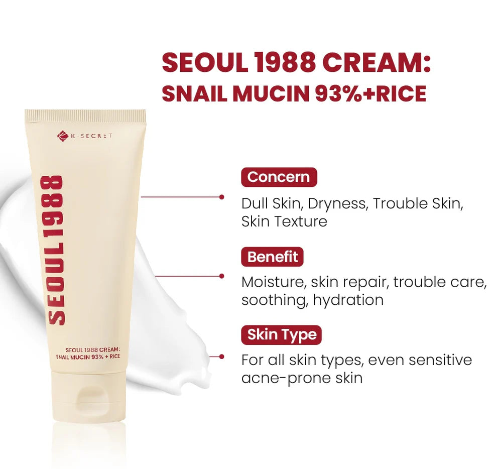 KSecret Seoul1988 Cream: Snail Mucin 93% + Rice 100ml